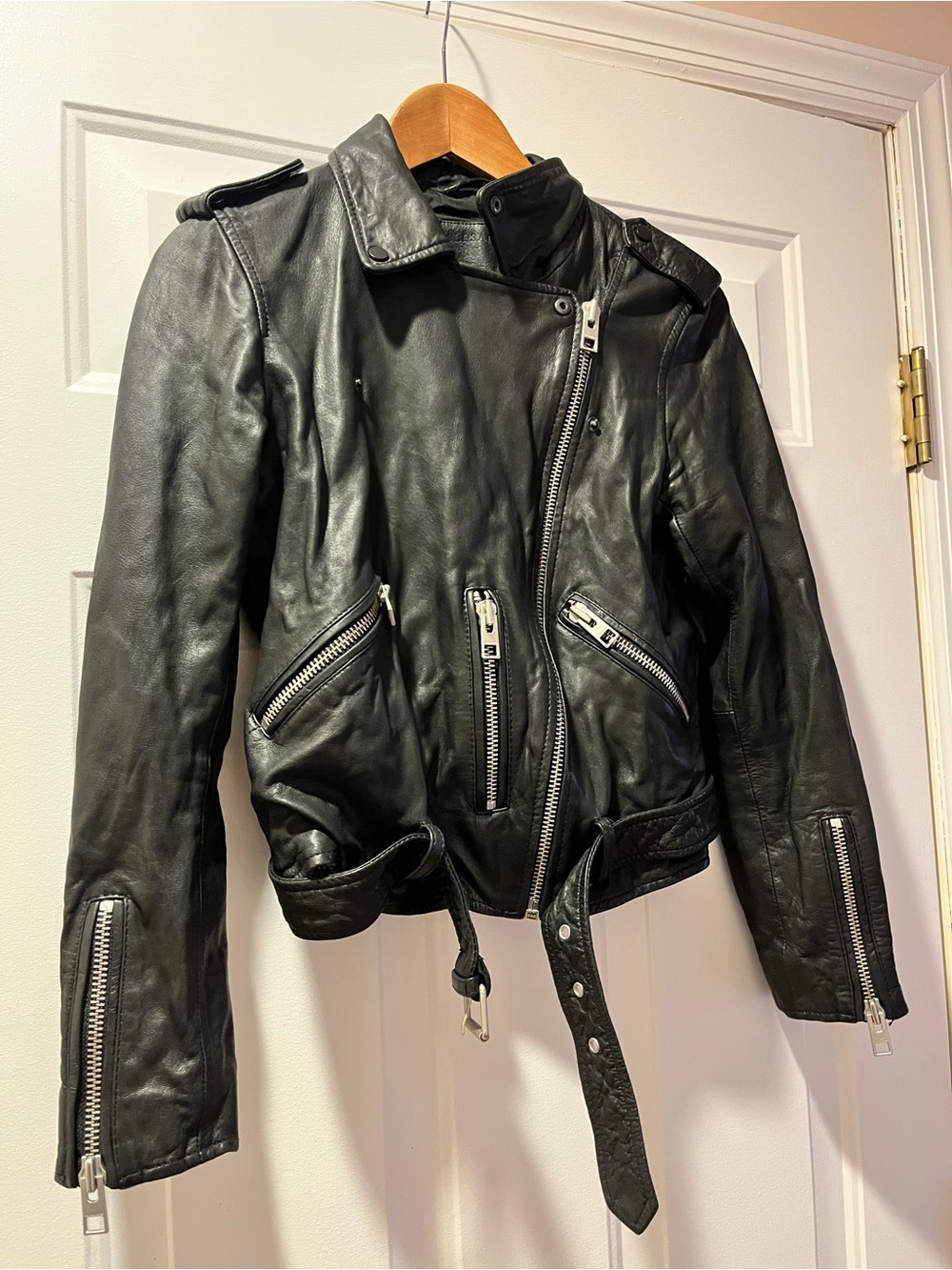 All Saints Classic Black Leather Moto Jacket - Picture 2 of 3